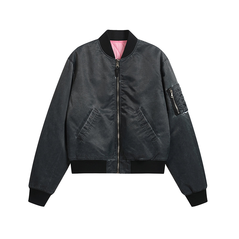 WASH OUT NYLON REVERSIBLE BOMBER