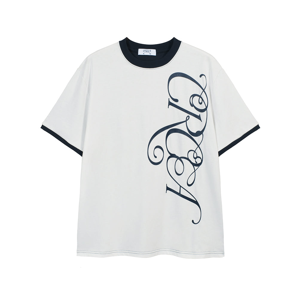 PATCHWORK COLOR-BLOCK SCRIPT PRINT TEE