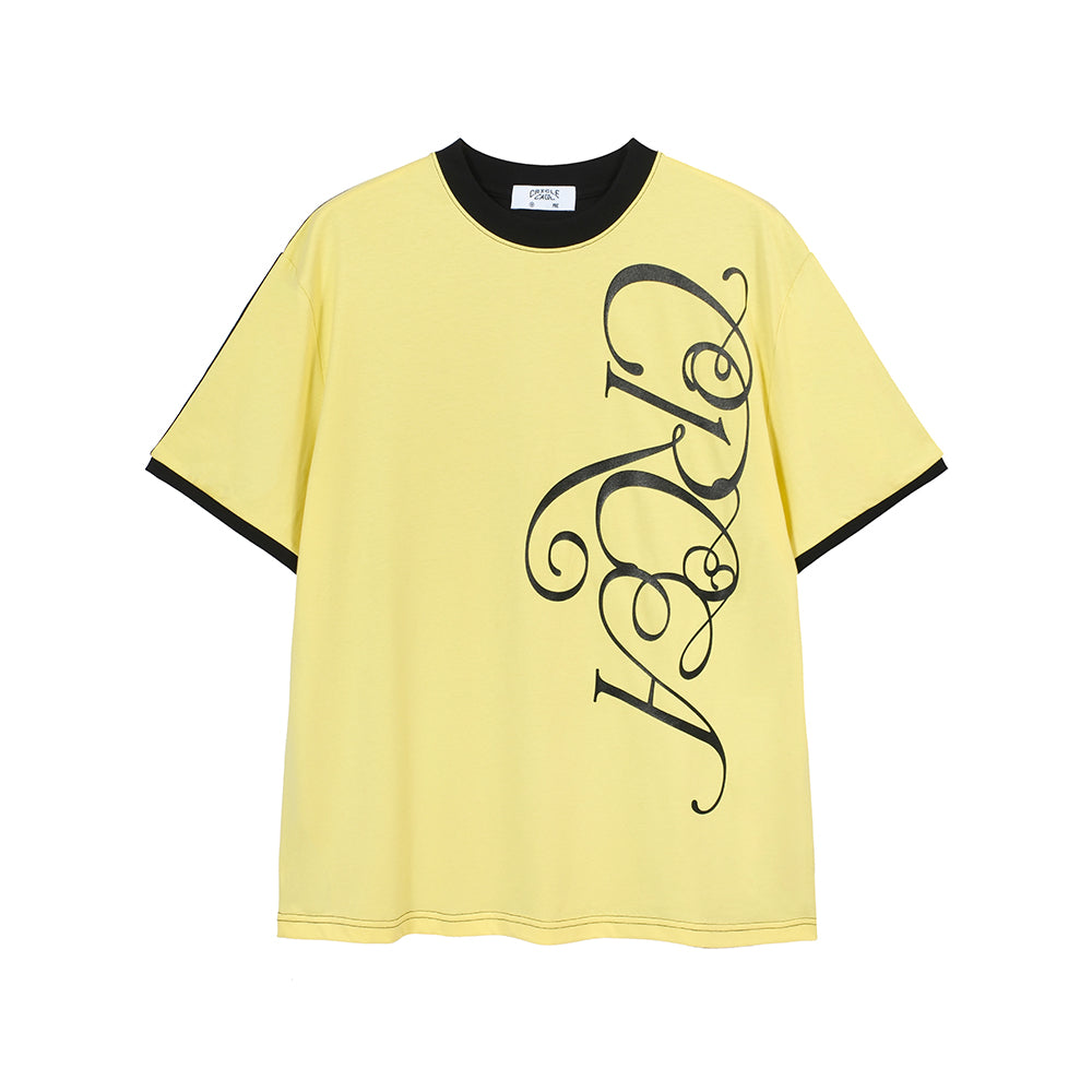 PATCHWORK COLOR-BLOCK SCRIPT PRINT TEE