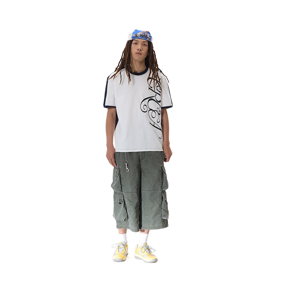 PATCHWORK COLOR-BLOCK SCRIPT PRINT TEE