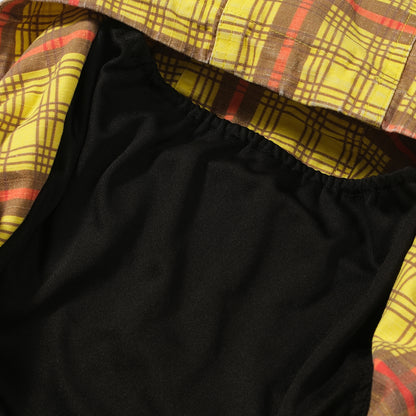 YELLOW LARGE GRID BALACLAVA HALF-ZIP HARDSHELL JACKET