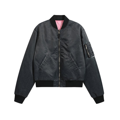 WASH OUT NYLON REVERSIBLE BOMBER