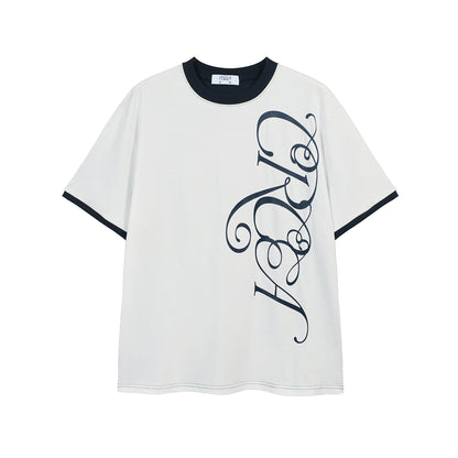 PATCHWORK COLOR-BLOCK SCRIPT PRINT TEE