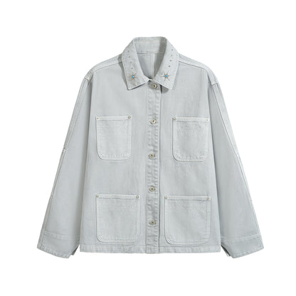 LIGHT GREY WASHED DENIM JACKET