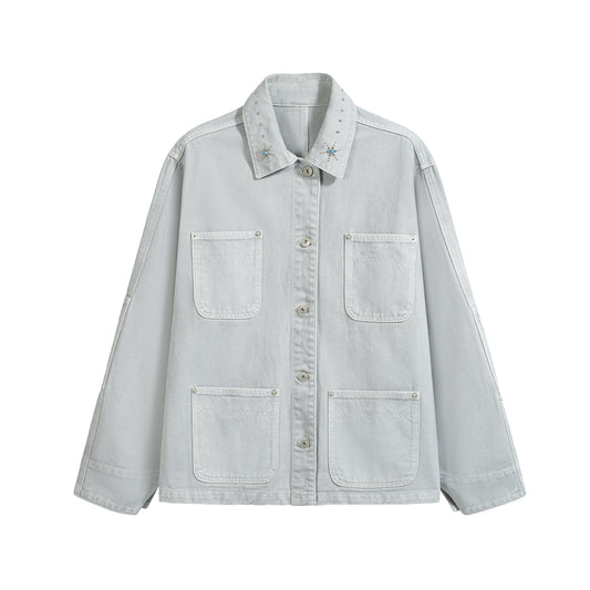 LIGHT GREY WASHED DENIM JACKET