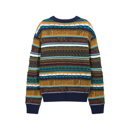 VINTAGE KNIT PATCHWORK ETHNIC SWEATER