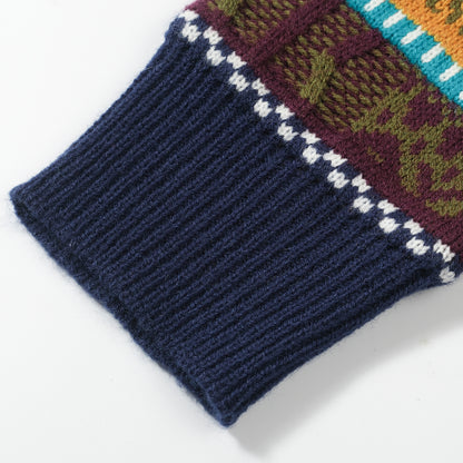 VINTAGE KNIT PATCHWORK ETHNIC SWEATER