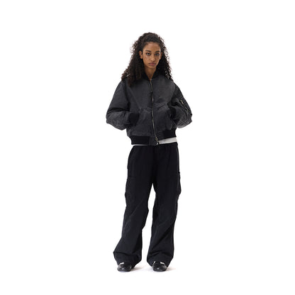 WASH OUT NYLON REVERSIBLE BOMBER